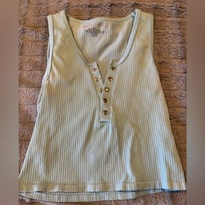 Sleek Mint Ribbed Tank Top with Button Detail